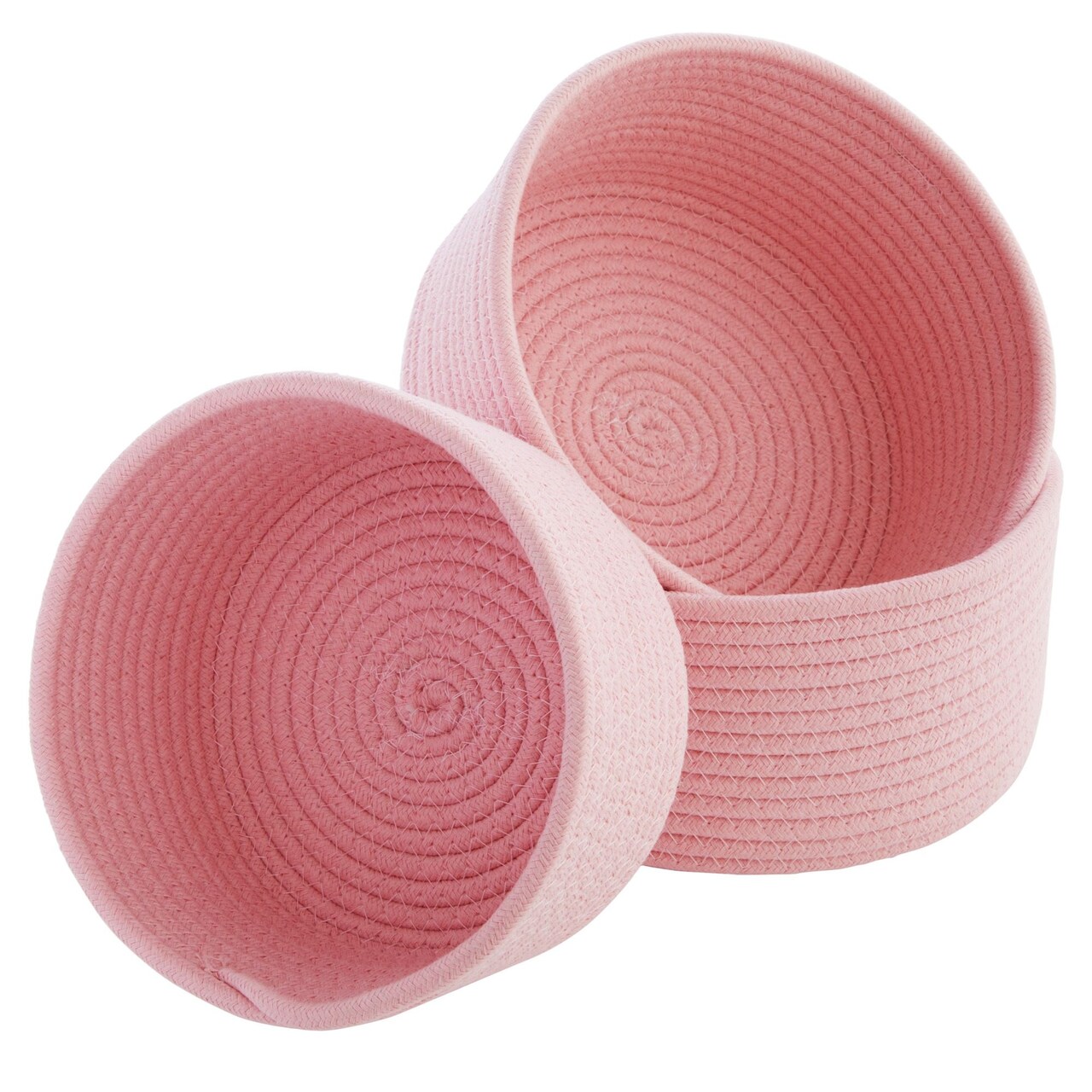 Farmlyn Creek 3-Pack Cotton Woven Baskets for Storage, Pink Rope Montessori Organizer Set for Storing Toys, Household Items, Supplies ( 3 Sizes in Small, Medium and Large)